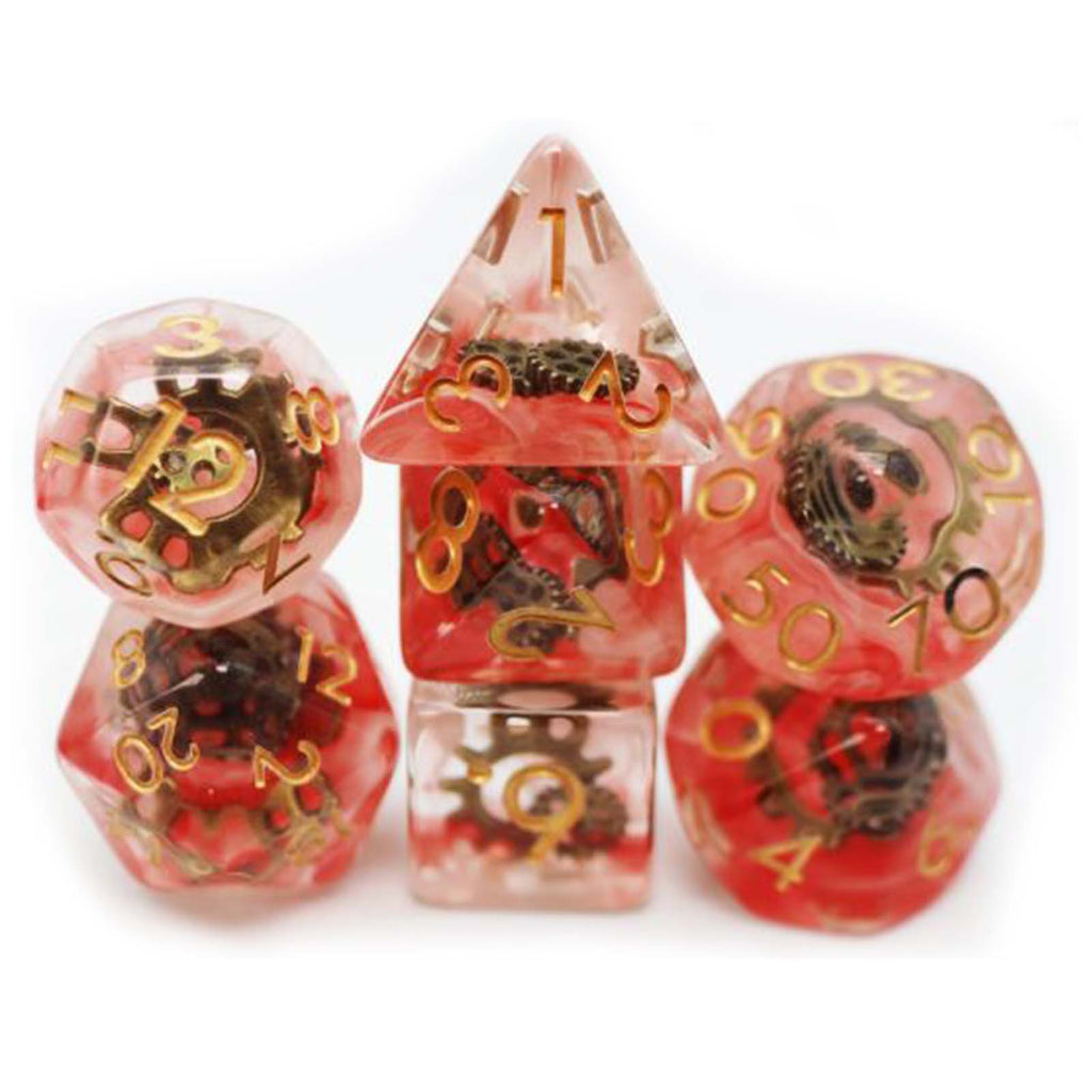 Foam Brain Red Swirl Ancient Gear RPG Dice Set - Radar Toys