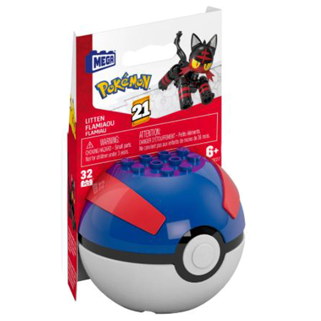 MEGA Pokemon Litten With Great Ball Building Set - Radar Toys