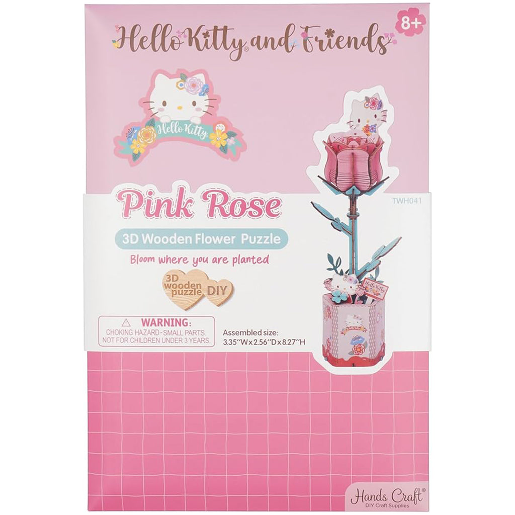 Hands Craft Sanrio Hello Kitty And Friends Pink Rose DIY 3D Wooden Flower Puzzle