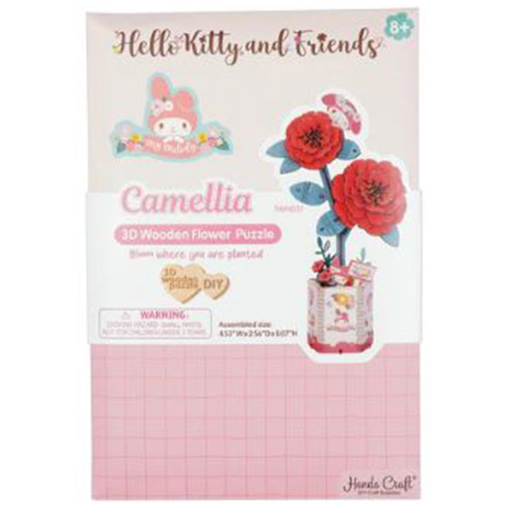 Hands Craft Sanrio Hello Kitty And Friends My Melody Camellia DIY 3D Wooden Flower Puzzle