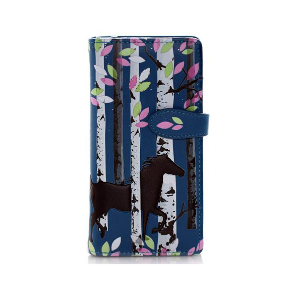 Shagwear Forest Horse Large Navy Blue Zipper Wallet