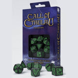 Q-Workshop Call Of Cthulhu Black Green 7 Piece Dice Set - Radar Toys