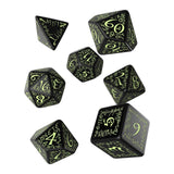 Q-Workshop Elvish Black Glow In The Dark 7 Piece Dice Set - Radar Toys