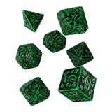 Q-Workshop Forest Green Black 7 Piece Dice Set - Radar Toys